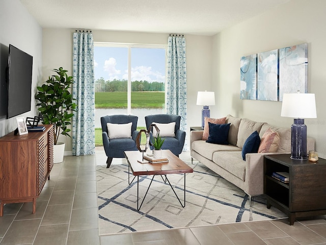 view of tiled living room