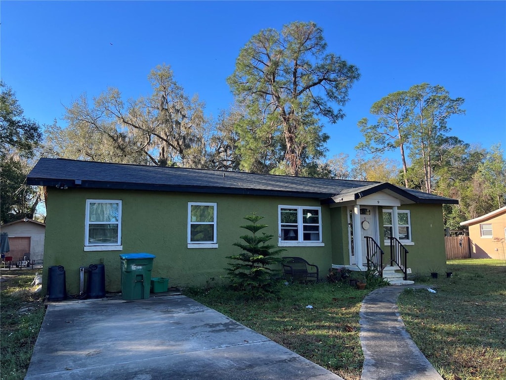 view of front of house featuring fence and stucco siding