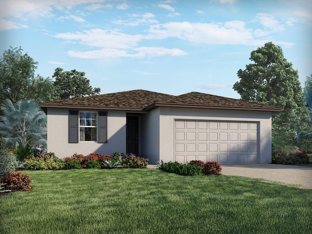 view of front facade with a garage and a front yard