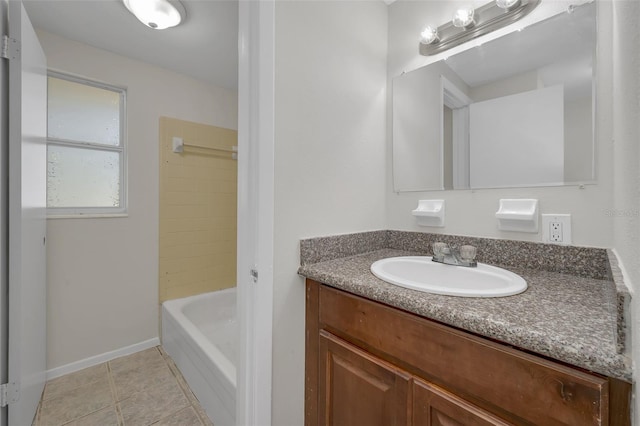 bathroom with tile patterned floors and vanity