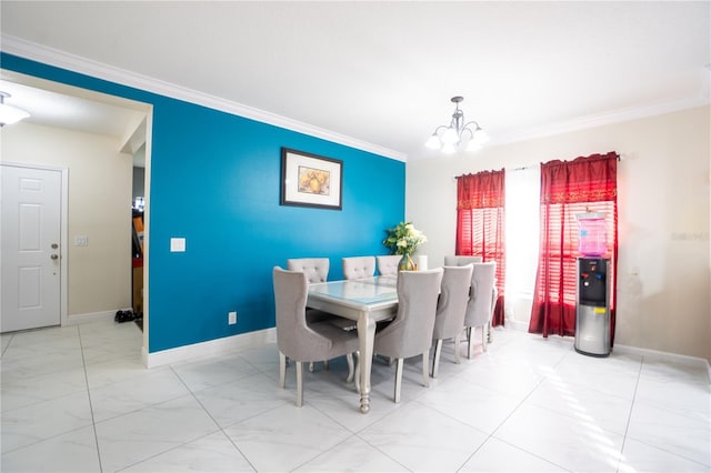 dining area featuring a notable chandelier and crown molding