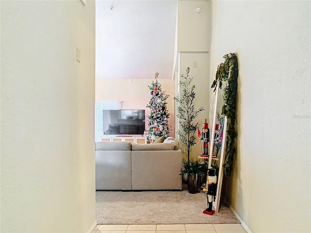 living room featuring light tile patterned flooring