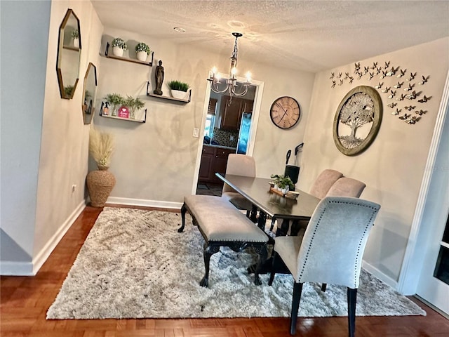 dining area with a textured ceiling and a chandelier