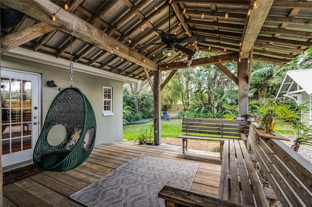 wooden terrace with ceiling fan