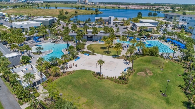 bird's eye view featuring a water view