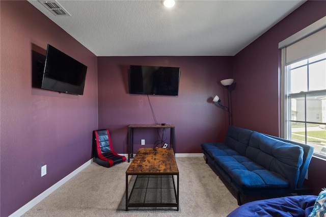 interior space with a textured ceiling