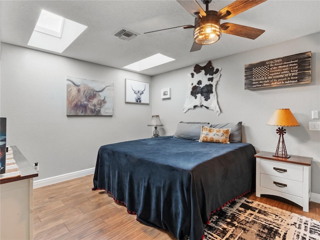 bedroom featuring ceiling fan and light wood-type flooring