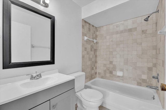 full bath featuring shower / bathtub combination, vanity, and toilet