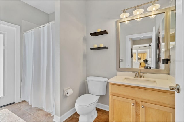 bathroom with tile patterned flooring, vanity, and toilet