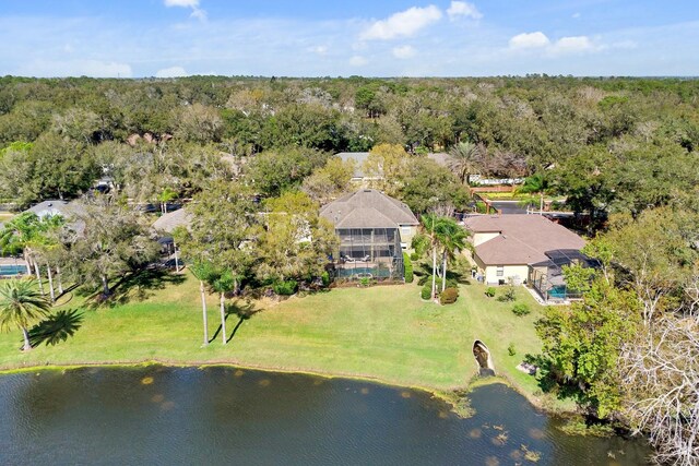 drone / aerial view featuring a water view