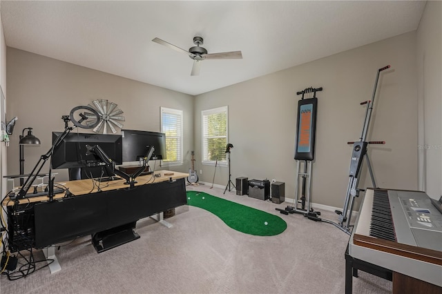 7515 John Hancock Dr, Winter Garden, FL 34787 - office area with ceiling fan, baseboards, and carpet floors