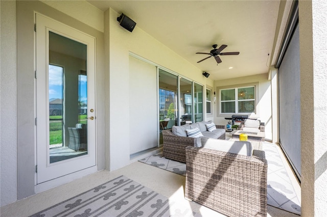 7515 John Hancock Dr, Winter Garden, FL 34787 - sunroom featuring a wealth of natural light, a ceiling fan, and an outdoor hangout area