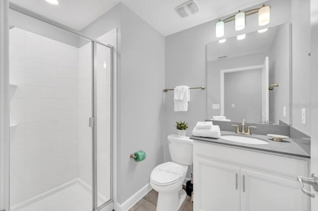 9017 Dogleg Dr, Davenport, FL 33896 - bathroom featuring visible vents, a shower stall, baseboards, toilet, and vanity