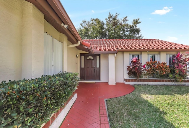 entrance to property with a yard