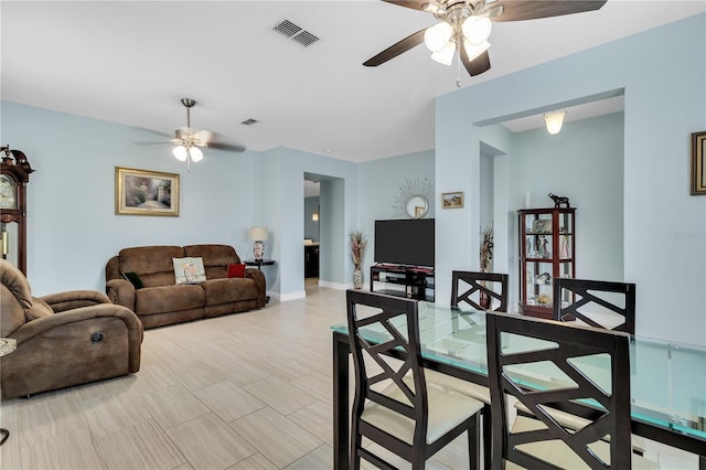 dining area featuring ceiling fan