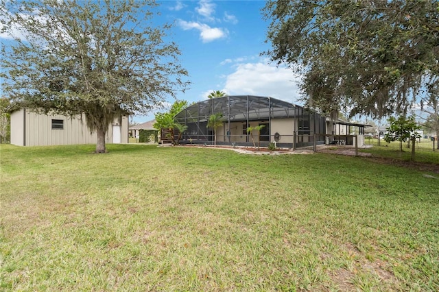 view of yard featuring a lanai