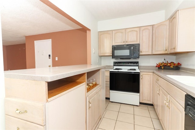 626 Orange Dr Unit 242, Altamonte Springs, FL 32701 - kitchen with sink, a textured ceiling, light tile patterned floors, light brown cabinets, and black appliances