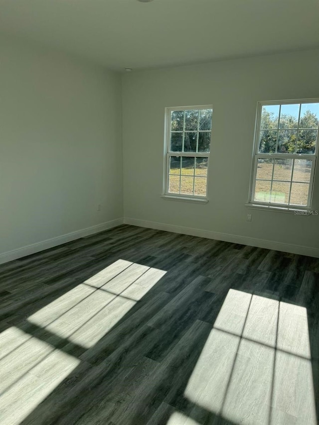 spare room featuring plenty of natural light and dark hardwood / wood-style floors