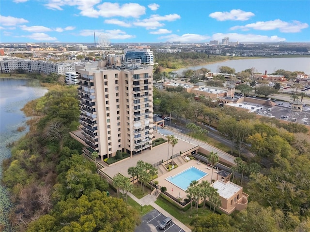 bird's eye view featuring a water view