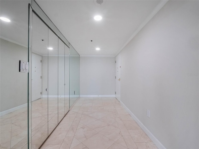 hallway featuring ornamental molding