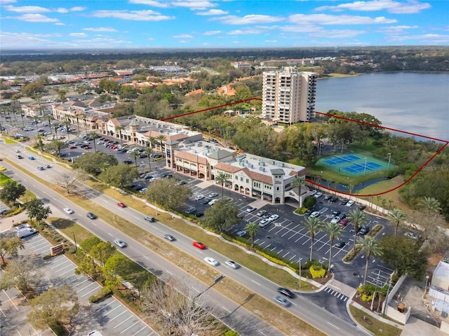 bird's eye view featuring a water view