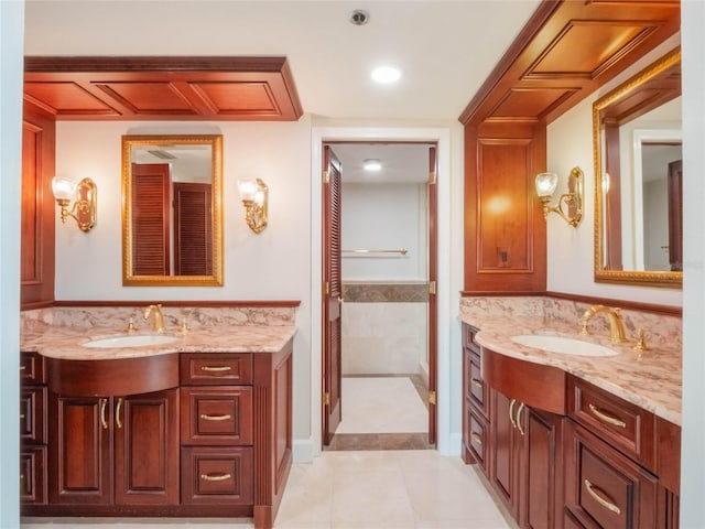 bathroom with vanity and tile patterned floors