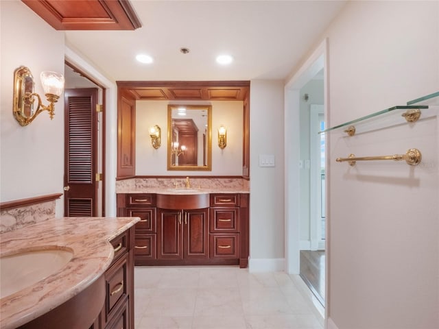 bathroom featuring vanity and walk in shower