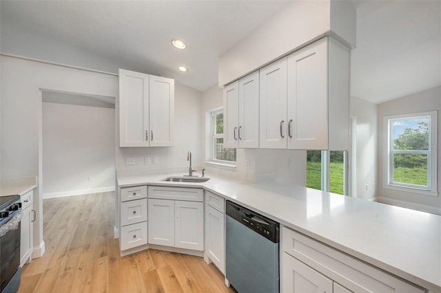 1001 Glencove Ave NW, Palm Bay, FL 32907 - kitchen with lofted ceiling, a wealth of natural light, dishwasher, and a sink