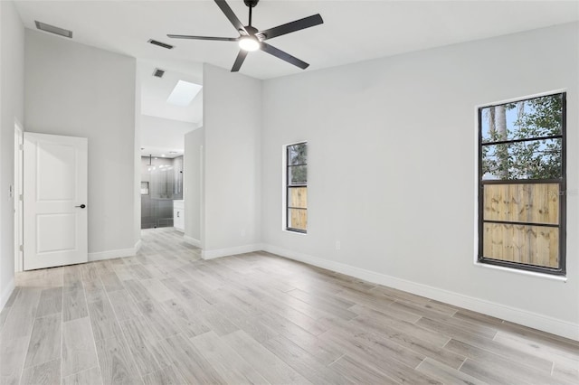 empty room with light wood-type flooring and visible vents