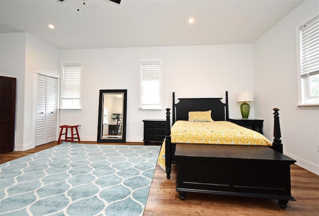 1611 Chestnut Ave, Winter Park, FL 32789 - bedroom with wood finished floors, baseboards, recessed lighting, and ceiling fan
