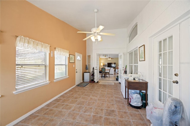 interior space featuring a ceiling fan