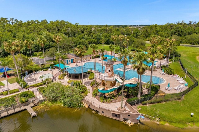 aerial view with a water view