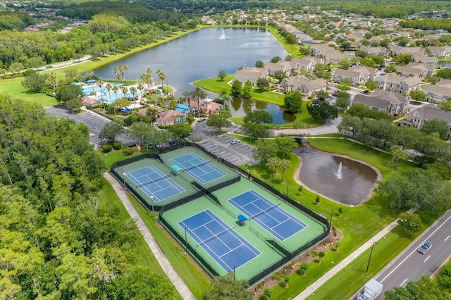 aerial view with a residential view and a water view