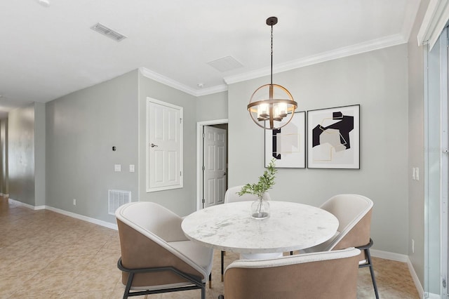 981 Galway Blvd, Apopka, FL 32703 - dining space with an inviting chandelier, ornamental molding, baseboards, and visible vents