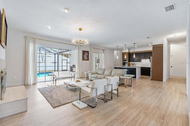 living room with light wood-type flooring