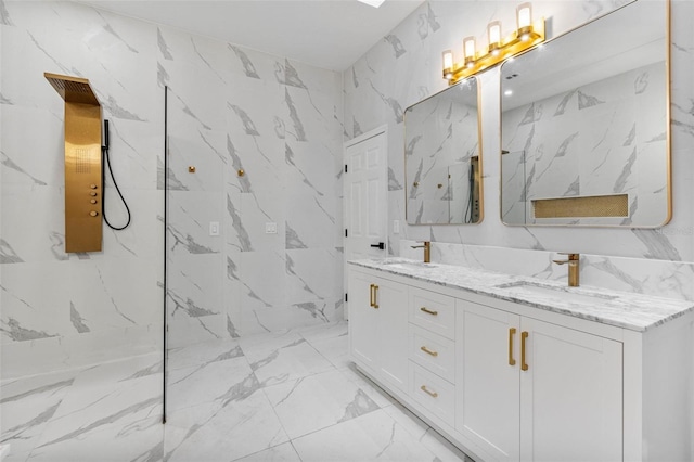 bathroom featuring vanity and walk in shower