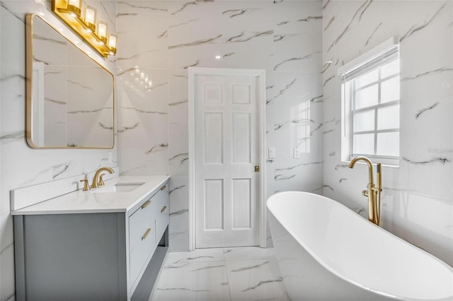 bathroom with vanity and a bathing tub