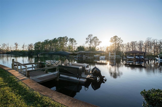 view of dock with a water view