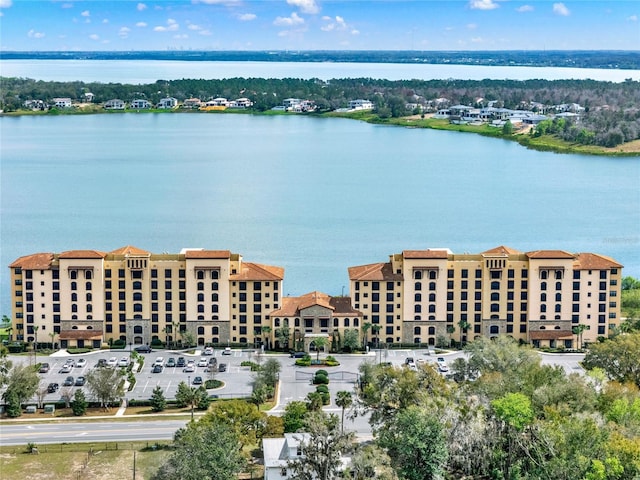 aerial view with a water view