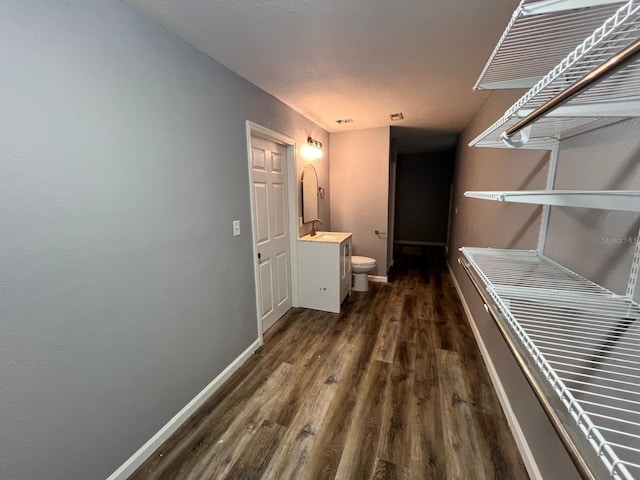 interior space featuring dark hardwood / wood-style flooring and sink