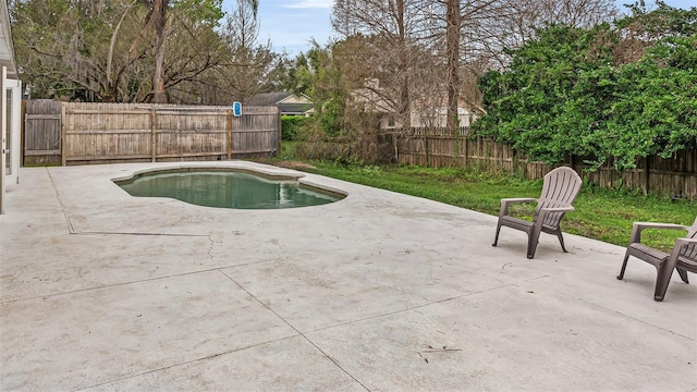 view of swimming pool with a patio, a fenced backyard, and a fenced in pool