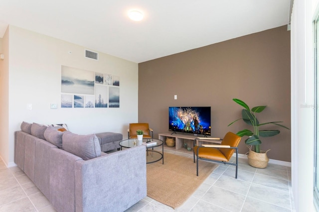 living room featuring light tile patterned floors