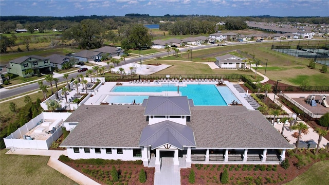 drone / aerial view with a residential view