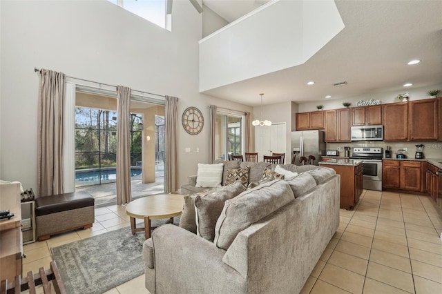 view of tiled living room