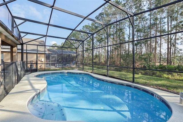 view of pool featuring a lanai