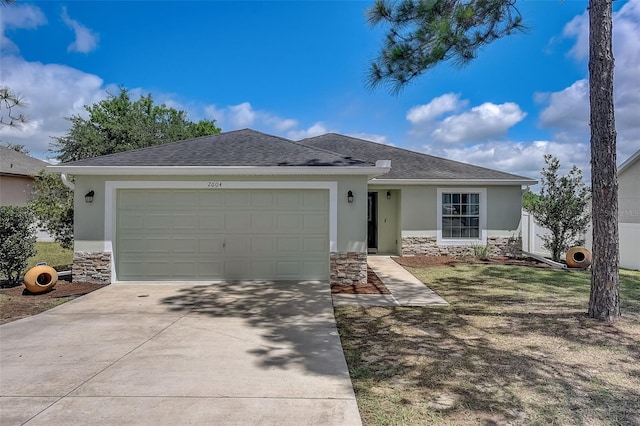 ranch-style home with a garage