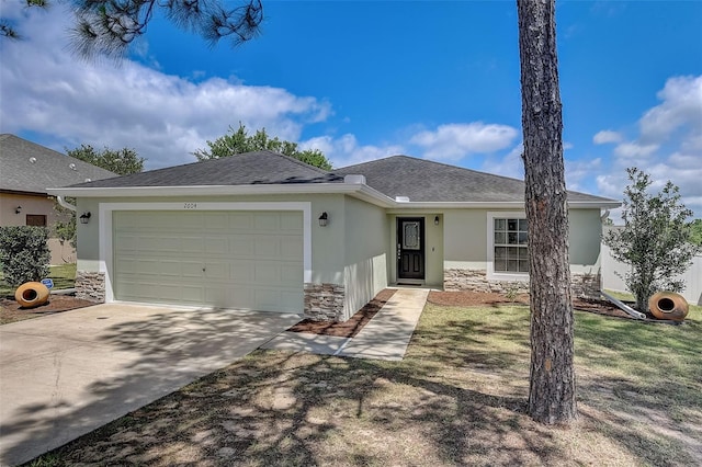 ranch-style home featuring a garage