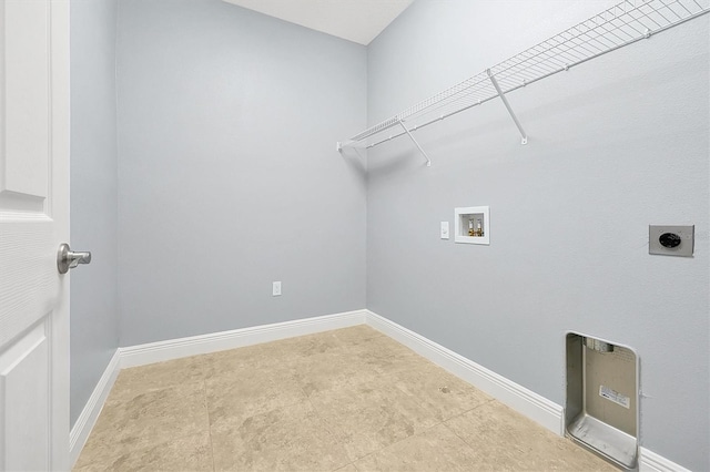 laundry area featuring laundry area, hookup for a washing machine, baseboards, and electric dryer hookup