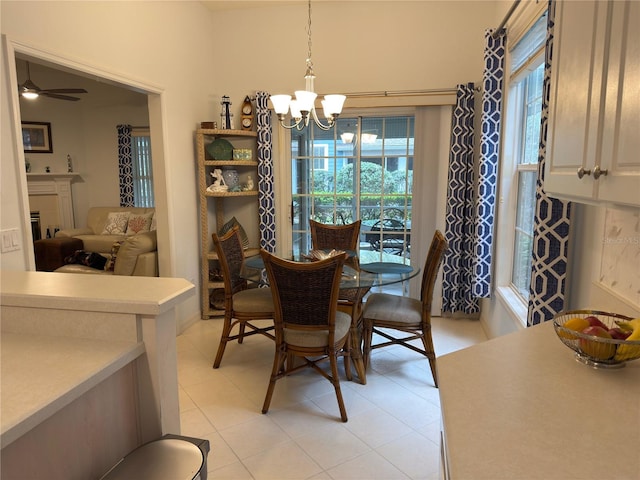 dining area featuring an inviting chandelier