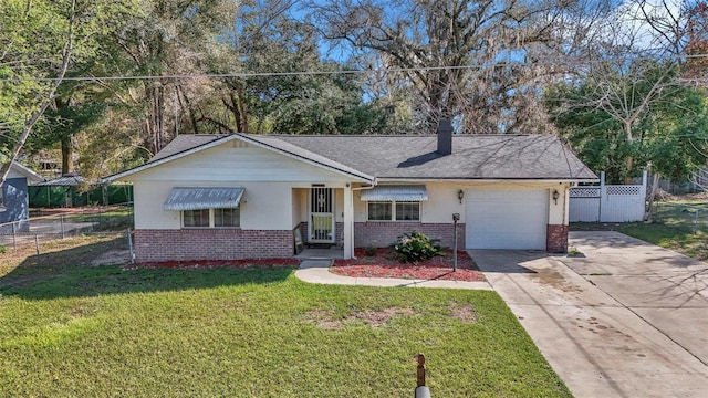 single story home with a garage and a front yard